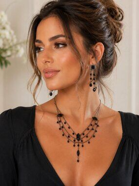 Cheryl Reis Swarovski Crystal Gunmetal Necklace & Earring Set